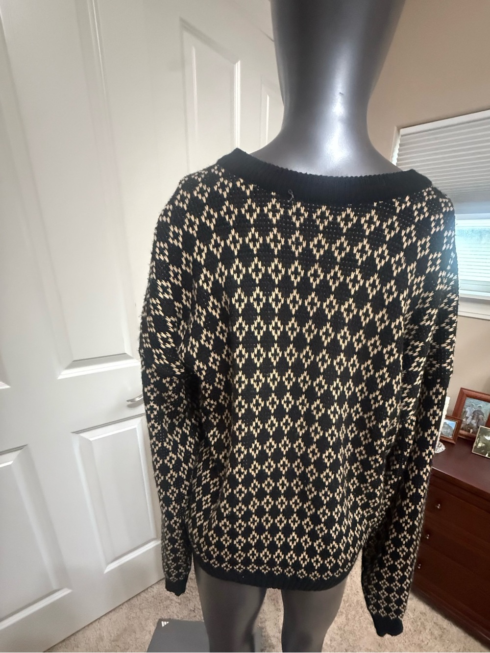 TC Black and Cream Geometric Crewneck Sweater